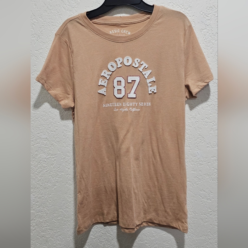 Aeropostale Classic Crew 3D Graphic Tan Top Large